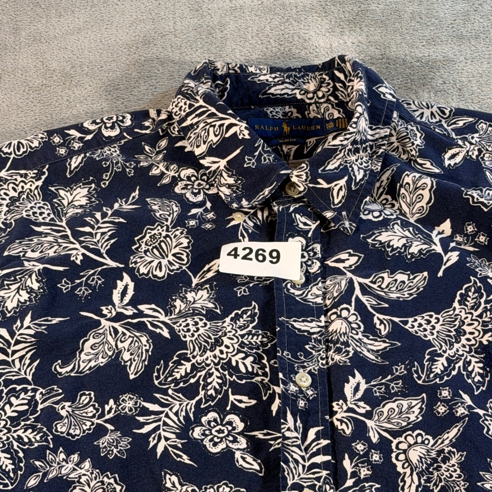 Ralph Lauren Button Down Mens XXL Navy White Floral Slim Fit 710753723002